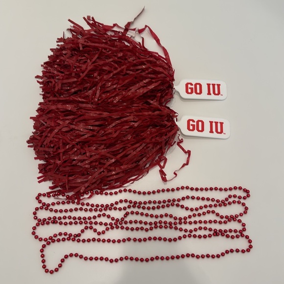 2 Red Mini Pom-Poms & 4 Red Bead Necklaces, Indiana University - Picture 2 of 4